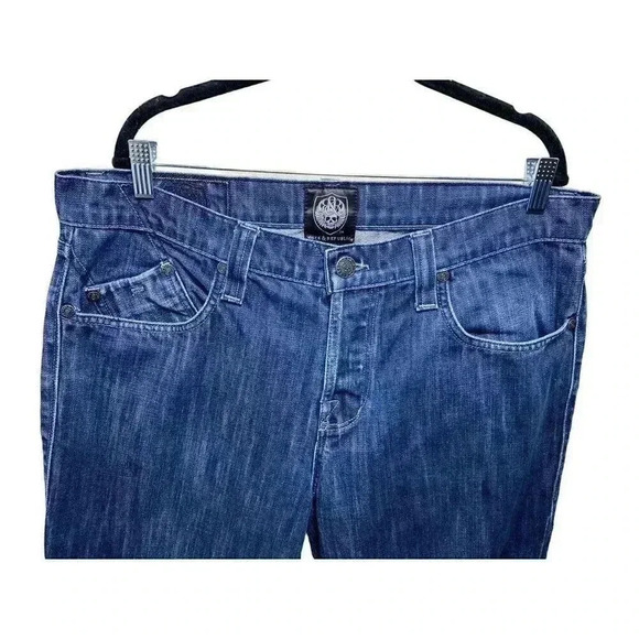 Rock and Republic Taylor Button Fly Jeans 38x28 Bootcut Blue Embroidered Wings - Picture 2 of 12